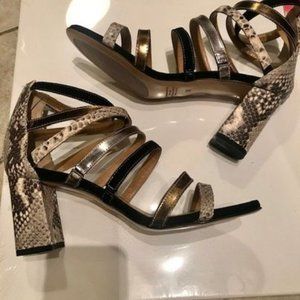 Black and metalic Leather strappy heels